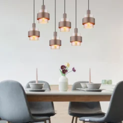 Hängelampe Milley, Länge 96 cm, bronzefarben, 6-flg., Metall