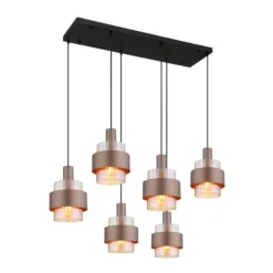 Hängelampe Milley, Länge 96 cm, bronzefarben, 6-flg., Metall