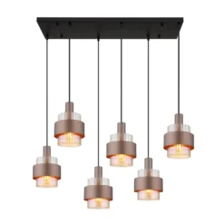 Hängelampe Milley, Länge 96 cm, bronzefarben, 6-flg., Metall