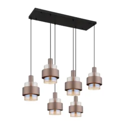 Hängelampe Milley, Länge 96 cm, bronzefarben, 6-flg., Metall