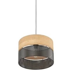 Hängelampe Nicol, schwarz/Holzoptik, Ø 38 cm, 1-flg. 1 x E27