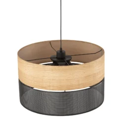 Hängelampe Nicol, schwarz/Holzoptik, Ø 50 cm, 1-flg. 3 x E27