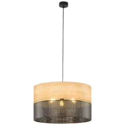 Hängelampe Nicol, schwarz/Holzoptik, Ø 50 cm, 1-flg. 3 x E27
