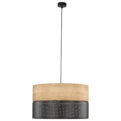 Hängelampe Nicol, schwarz/Holzoptik, Ø 50 cm, 1-flg. 3 x E27
