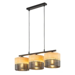 Hängelampe Nicol, schwarz/Holzoptik, 70x20 cm 3-flg. 3 x E27