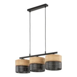 Hängelampe Nicol, schwarz/Holzoptik, 70x20 cm 3-flg. 3 x E27