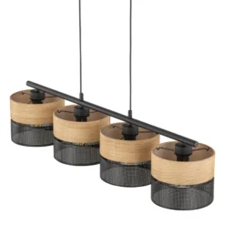Hängelampe Nicol, schwarz/Holzoptik, 94x20 cm 4-flg. 4 x E27