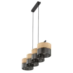 Hängelampe Nicol, schwarz/Holzoptik, 94x20 cm 4-flg. 4 x E27
