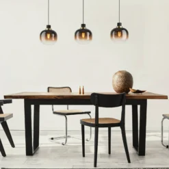 Hängelampe Oilella, schwarz-braun, Länge 95 cm, Glas, 3-flg.