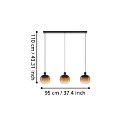 Hängelampe Oilella, schwarz-braun, Länge 95 cm, Glas, 3-flg.