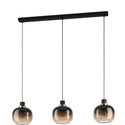 Hängelampe Oilella, schwarz-braun, Länge 95 cm, Glas, 3-flg.