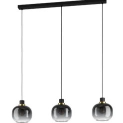 Hängelampe Oilella, schwarz-grau, Länge 95 cm, Glas, 3-flg.