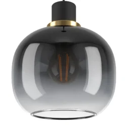 Hängelampe Oilella, schwarz-grau, Länge 95 cm, Glas, 3-flg.