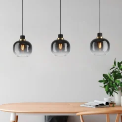 Hängelampe Oilella, schwarz-grau, Länge 95 cm, Glas, 3-flg.