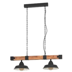 Hängelampe Oldbury, schwarz/holz dunkel, Länge 86 cm, 2-flg.