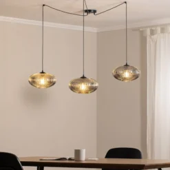 Hängelampe Origo, rauchfarben, dezentral, Glas, 3-flg.