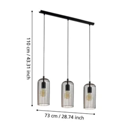 Hängelampe Roccamena, schwarz/kupferfarben, Länge 71 cm