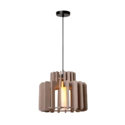 Hängelampe Rollo, taupe, Ø 40 cm, Stoff/Metall/Glas