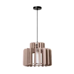 Hängelampe Rollo, taupe, Ø 40 cm, Stoff/Metall/Glas