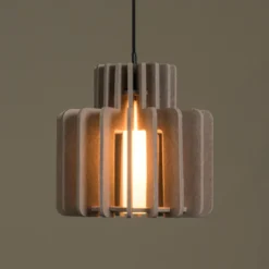 Hängelampe Rollo, taupe, Ø 40 cm, Stoff/Metall/Glas