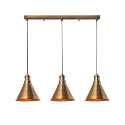 Hängelampe Sivani MR-314, gold antik, Eisen 3-flammig linear