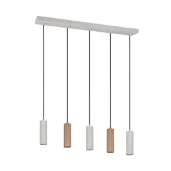 Hängelampe Soka, braun/grau, Länge 85 cm, Metall, 5-flg.
