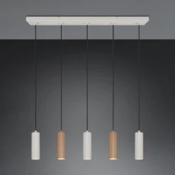 Hängelampe Soka, braun/grau, Länge 85 cm, Metall, 5-flg.