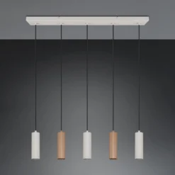 Hängelampe Soka, braun/grau, Länge 85 cm, Metall, 5-flg.