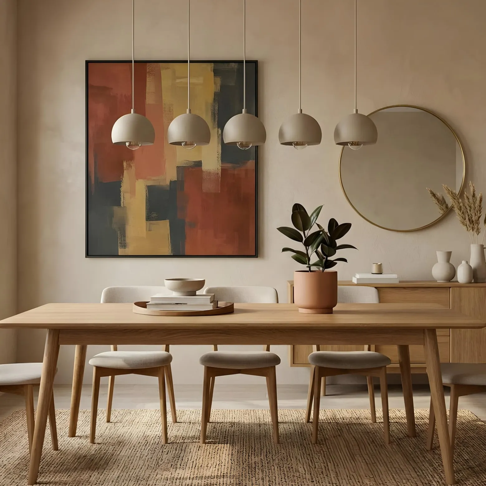 Hängelampe Sool, beige, Länge 95 cm, 5-flammig, Metall, E27
