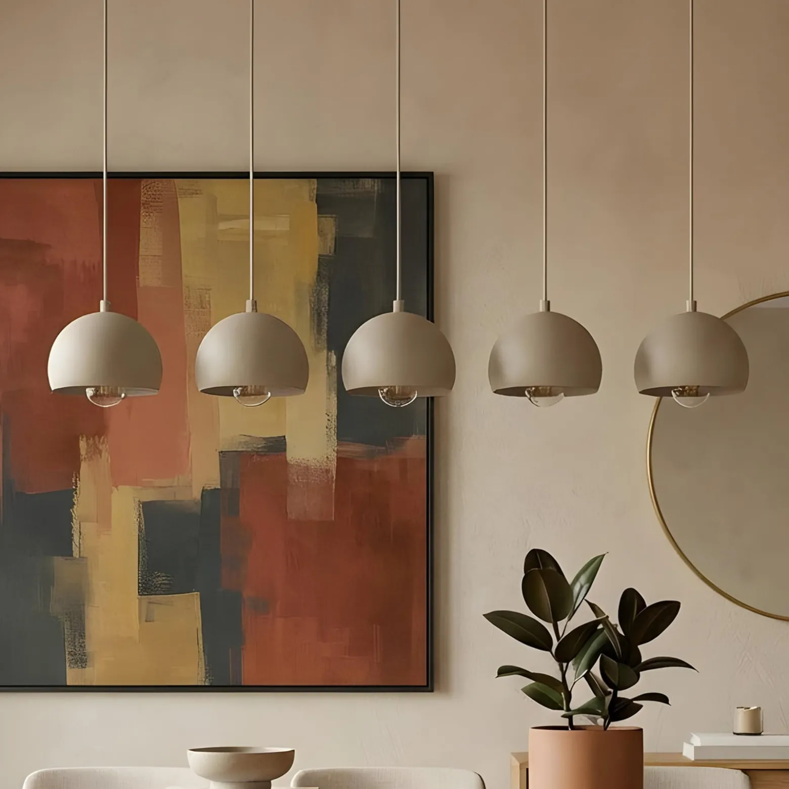 Hängelampe Sool, beige, Länge 95 cm, 5-flammig, Metall, E27