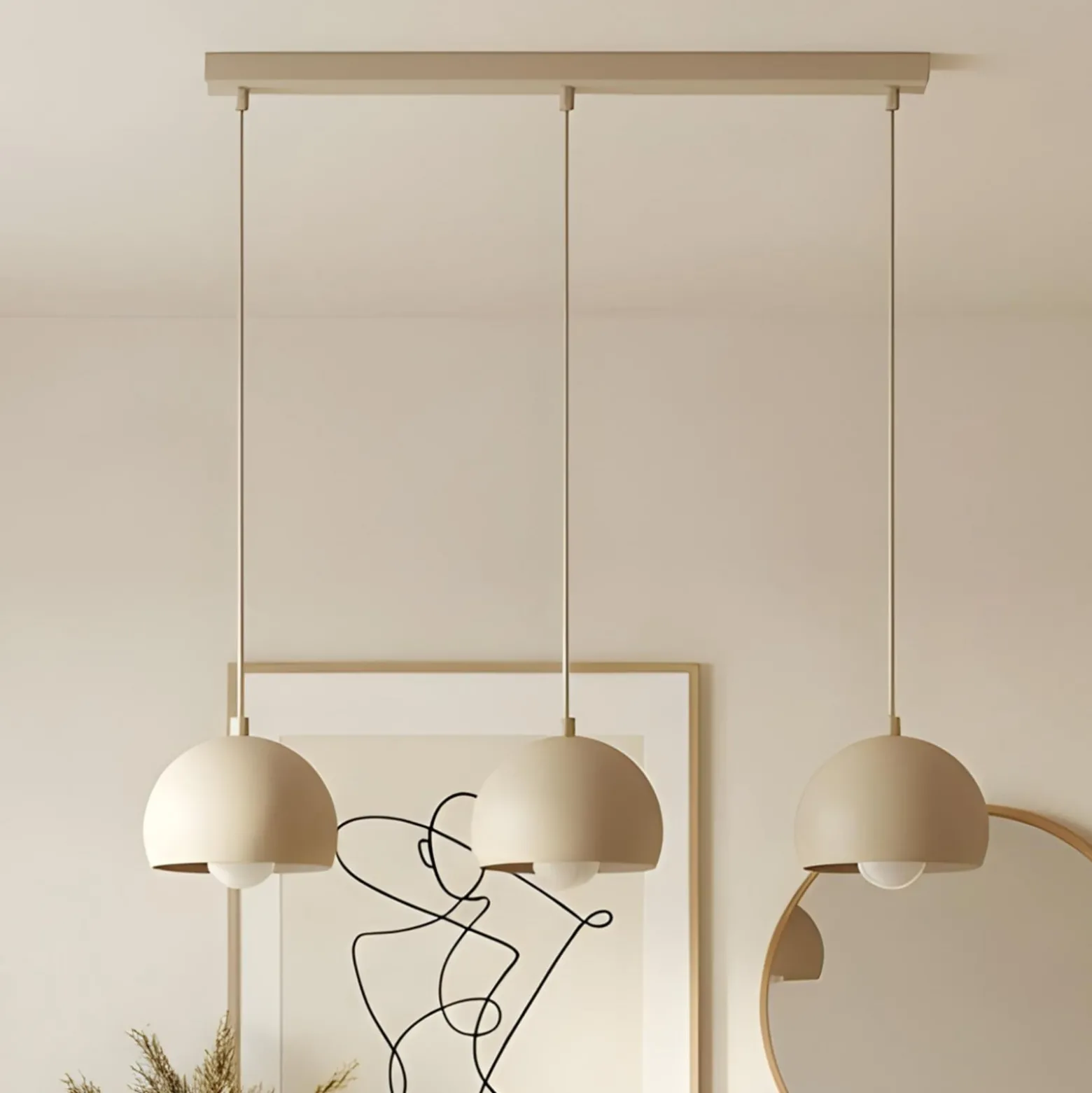 Hängelampe Sool, beige, Länge 65 cm, 3-flammig, Metall, E27