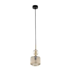 Hängelampe Sophia, cognac/schwarz, Glas, Ø 15 cm, E14