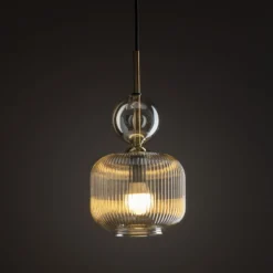 Hängelampe Sophia, cognac/schwarz, Glas, Ø 15 cm, E14