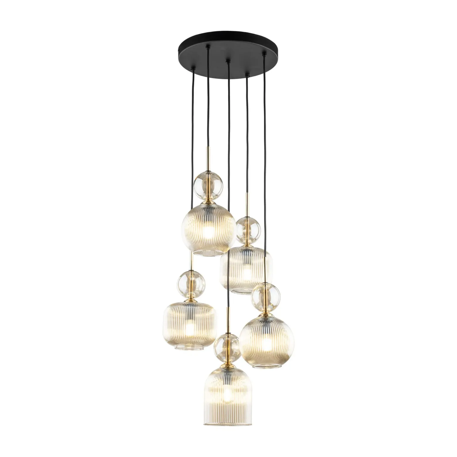 Hängelampe Sophia, 5-flammig, Ø 37 cm, cognac/schwarz, E14