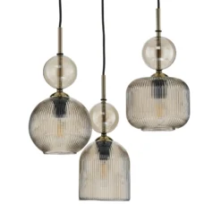 Hängelampe Sophia, 3-flammig, Ø 41 cm, cognac/schwarz, E14