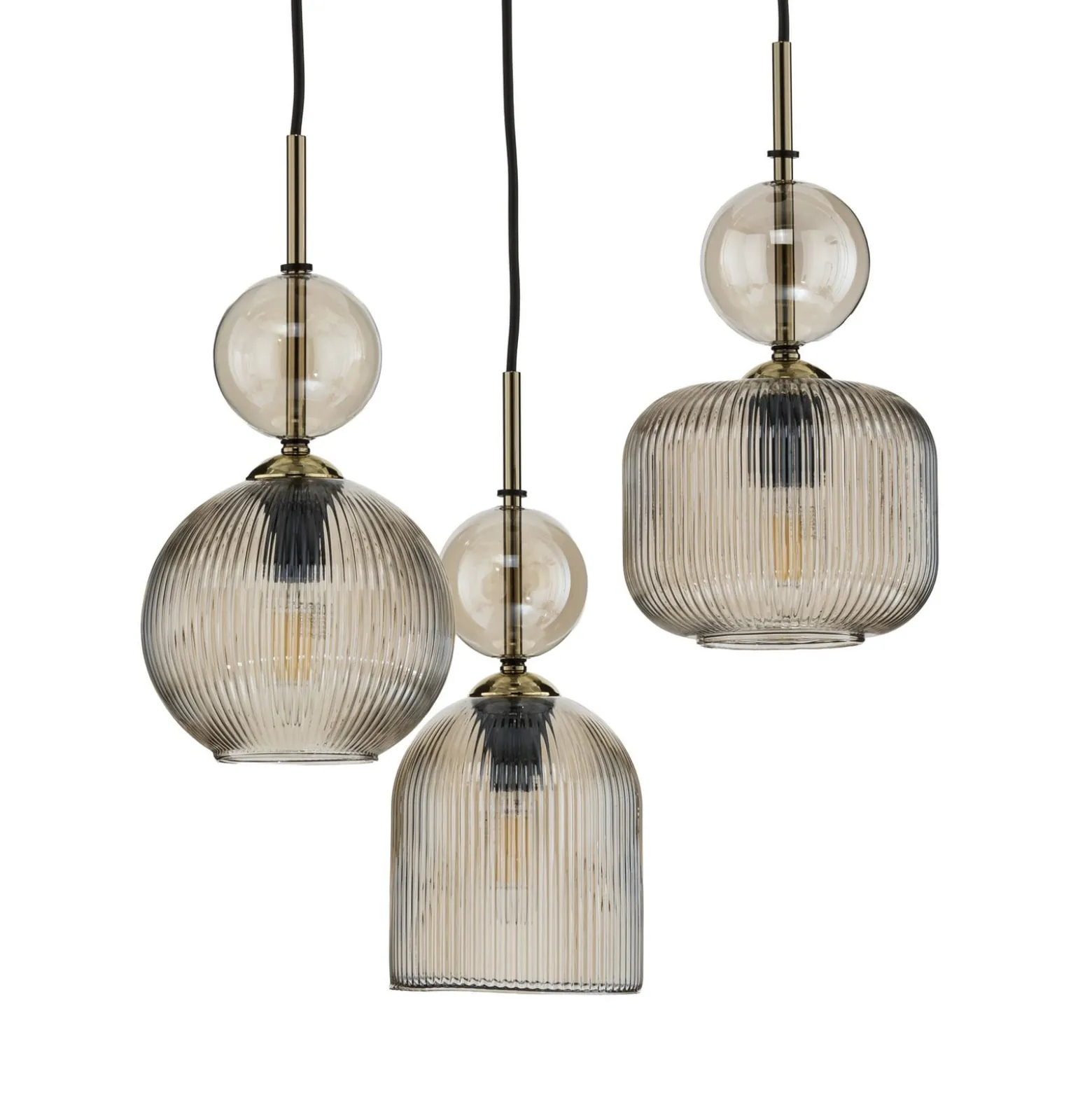 Hängelampe Sophia, 3-flammig, Ø 41 cm, cognac/schwarz, E14