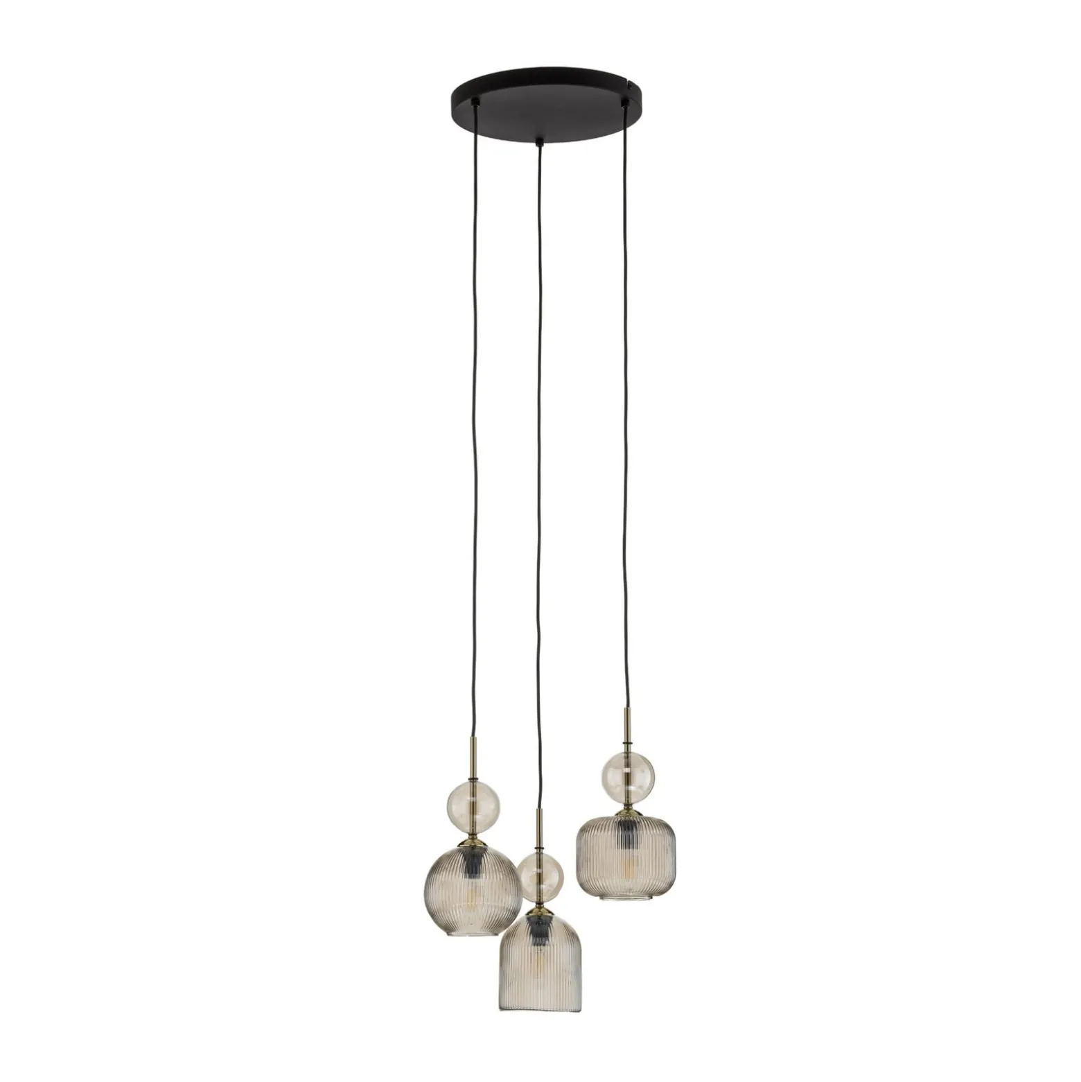 Hängelampe Sophia, 3-flammig, Ø 41 cm, cognac/schwarz, E14