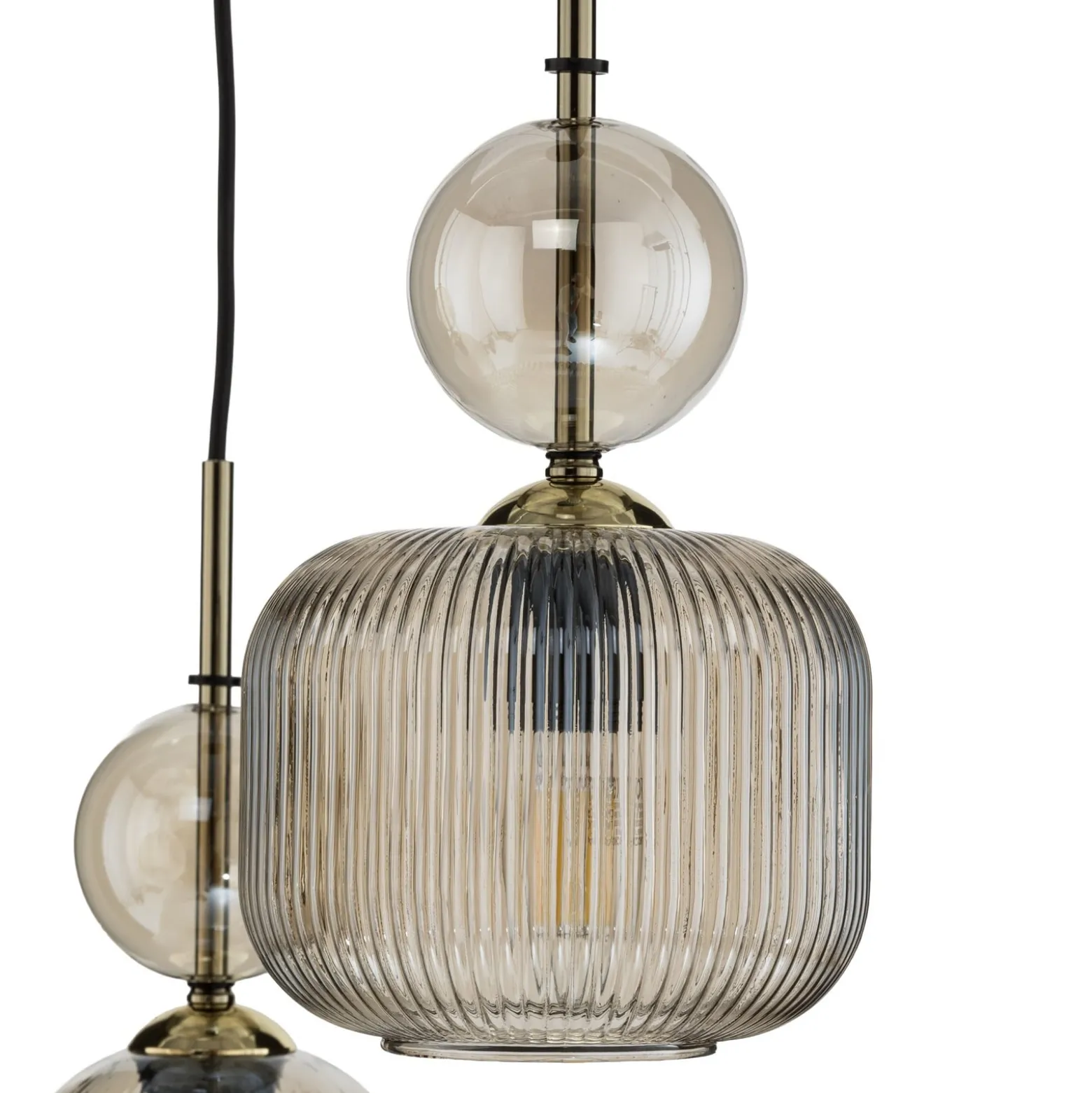 Hängelampe Sophia, 3-flammig, Ø 41 cm, cognac/schwarz, E14