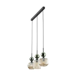 Hängelampe Sophia, 3-flammig, cognac/grün, 65 cm lang, E14