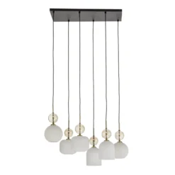 Hängelampe Sophia, 6-flammig, weiß/cognac, 65 cm lang, E14
