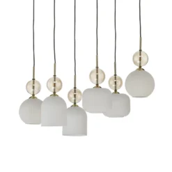 Hängelampe Sophia, 6-flammig, weiß/cognac, 65 cm lang, E14