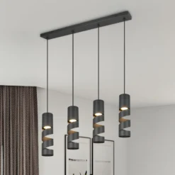 Hängelampe Stream, schwarz Länge 80 cm 4-flammig Metall GU10