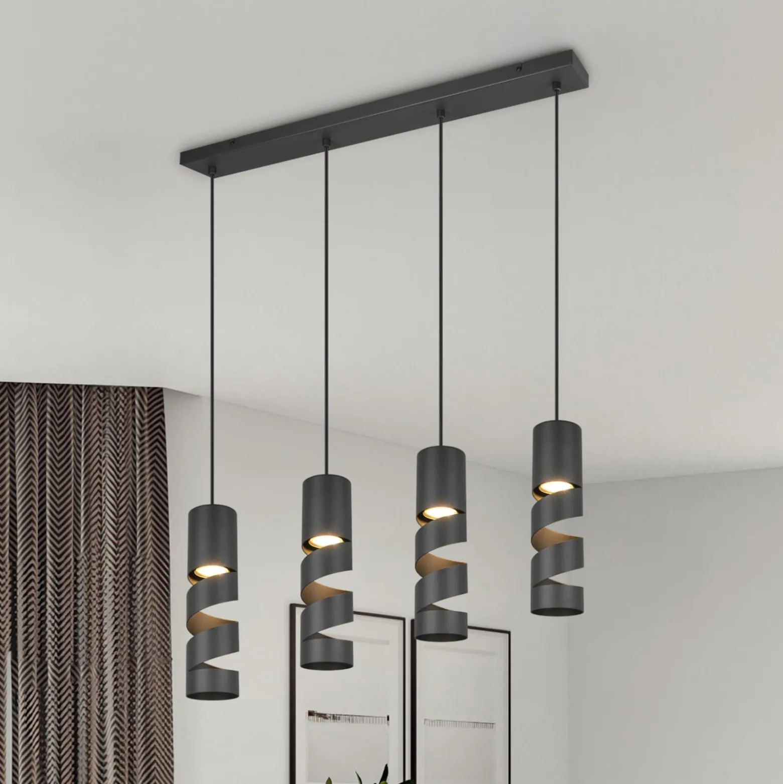 Hängelampe Stream, schwarz Länge 80 cm 4-flammig Metall GU10