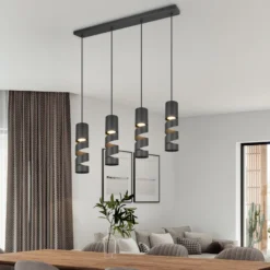 Hängelampe Stream, schwarz Länge 80 cm 4-flammig Metall GU10