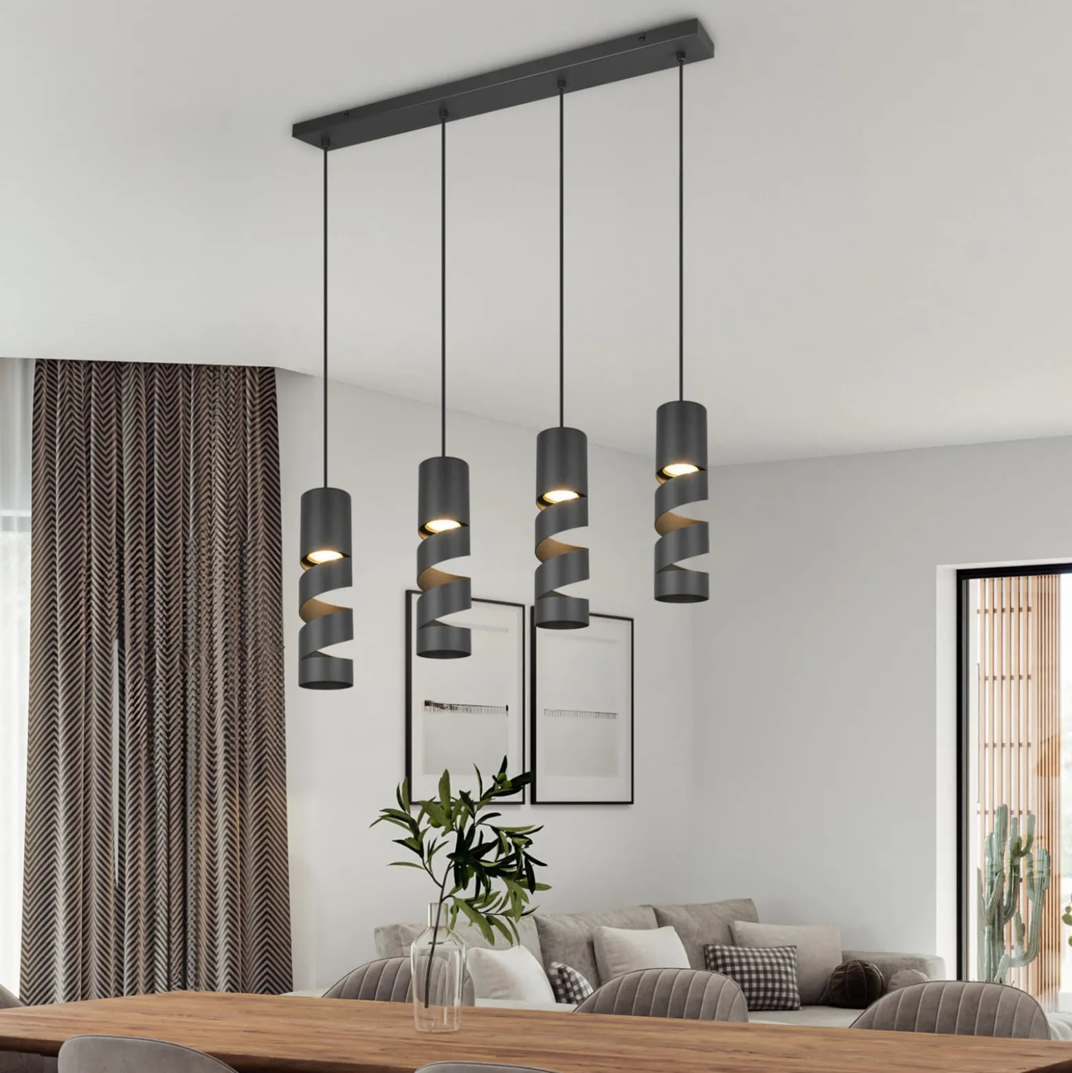 Hängelampe Stream, schwarz Länge 80 cm 4-flammig Metall GU10