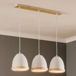 Hängelampe Studio mit Holzdekor 3-flammig weiß