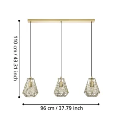 Hängelampe Stype, goldfarben, Länge 96 cm, Stahl, 3-flg.