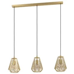 Hängelampe Stype, goldfarben, Länge 96 cm, Stahl, 3-flg.