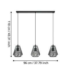 Hängelampe Stype, schwarz, Länge 96 cm, Stahl, 3-flg.