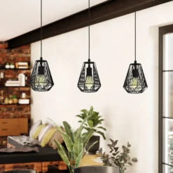 Hängelampe Stype, schwarz, Länge 96 cm, Stahl, 3-flg.